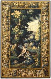 Period Antique Flemish Verdure Landscape Tapestry  - Item #  31104 - 8-0 H x 4-6 W -  Circa 18th Century