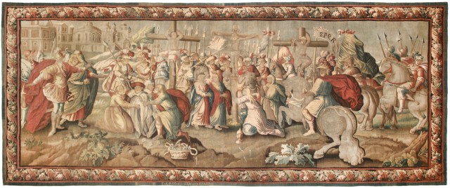 32305 French Religious Tapestry 9-6 x 20-7