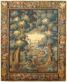 Period Antique Flemish Verdure Landscape Tapestry - Item #  23523 - 9-5 H x 7-6 W -  Circa 17th Century