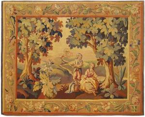 Period Antique French Rustic Landscape Tapestry - Item #  24774 - 5-0 H x 6-3 W -  Circa 19th Century