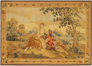 Period Antique French Romantic Tapestry - Item #  24775 - 3-3 H x 4-10 W -  Circa Late 19th Century