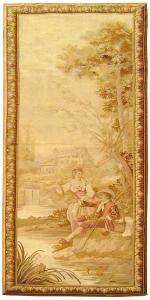 Period Antique French Aubusson Rustic Tapestry - Item #  26001 - 9-4 H x 3-9 W -  Circa Late 19th Century