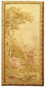 Period Antique French Aubusson Rustic Tapestry - Item #  26002 - 9-4 H x 3-9 W -  Circa Late 19th Century