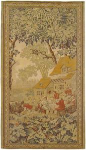 Period Antique French Loomed Landscape Tapestry - Item #  27480 - 6-7 H x 3-3 W -  Circa 1920