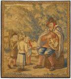 Period Antique French Framed Rustic Tapestry - Item #  28572 - 3-7 H x 3-1 W -  Circa 18th Century