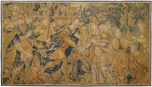 Period Antique Flemish Historical Tapestry - Item #  29712 - 6-9 H x 10-5 W -  Circa Late 16th Century